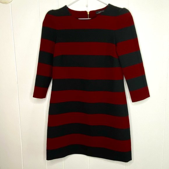 Zara Black and Burgundy Striped Shift Dress - Picture 1 of 3